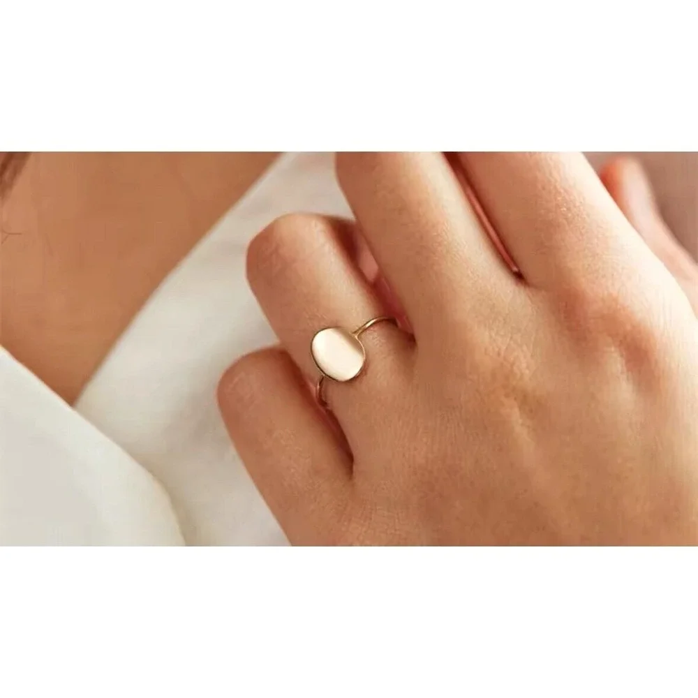 14k Gold over Silver Oval Signet Ring Minimalist Stacking Band‎ Statement Ring